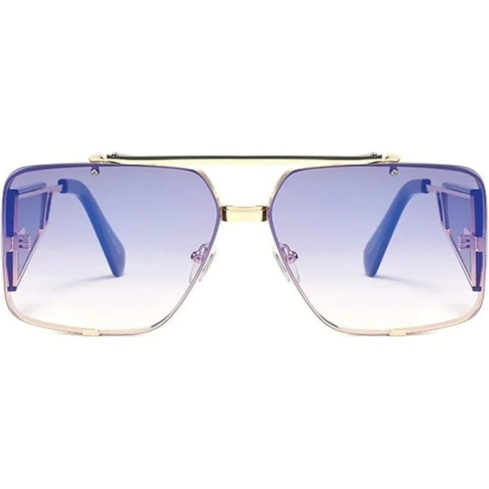 Oversized Square Sunglasses Gold Frame Gradient Blue Lenses Women's Fashion 2026